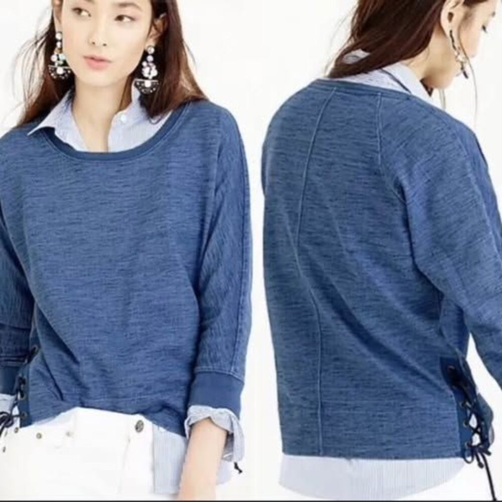 J.Crew Women’s Blue Lace-Up Side Crewneck Sweatshirt Size S Preppy 100% cotton